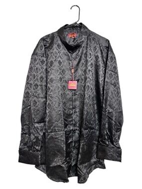 Mens All Black Intricate High Collar French Cuff Sz 2X SANGI MONACO COLL. 1000